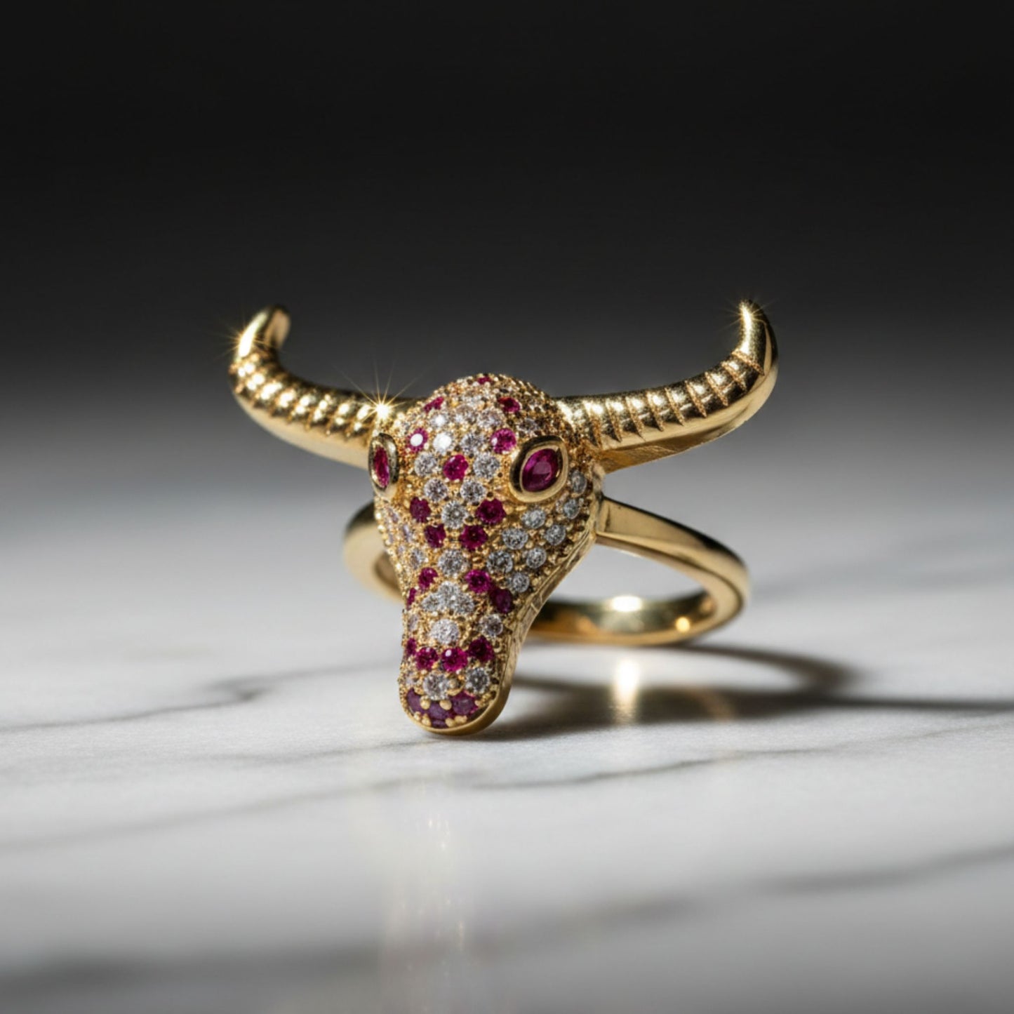 Anillo Toro Pavé con Cristales y Rubíes