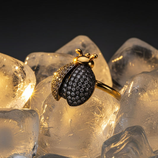 Anillo Abeja Pavé con Cristales Bicolor