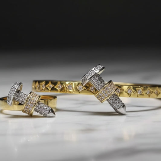 Anillo Tornillo Pavé con Cristales