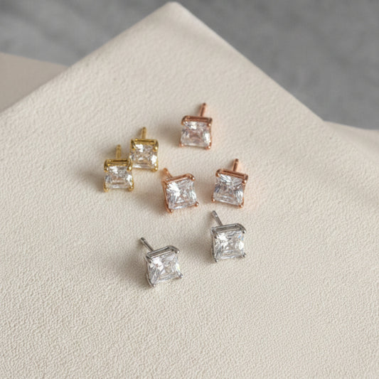 Aretes Solitario Cuadrado Princess Cut