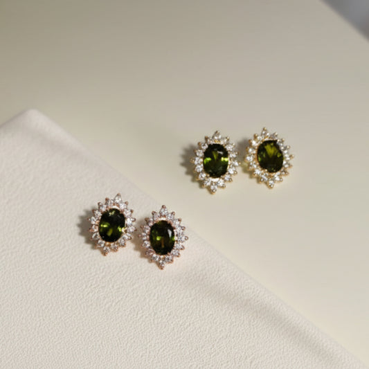 Aretes Esmeralda Halo con Cristales